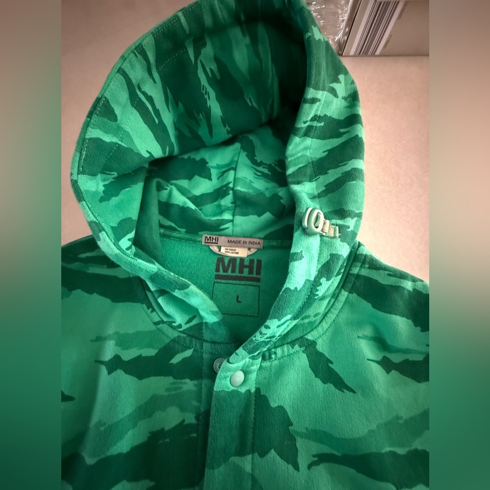 Rare MHI Maharishi Green Camouflage Hoodie Cuban Lizard. Size Large